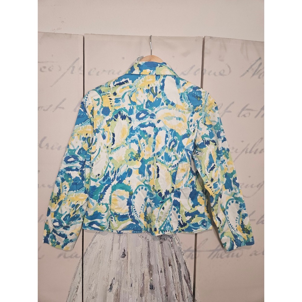 Coldwater Creek Womens PM Blue Green Abstract Paisley Zip Up Cotton Jacket